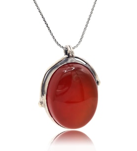 Orijinal Akik Taşlı Oval Model El işi Otantik Gümüş Kadın Kolye 201025478