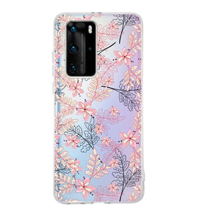 Huawei P40 Pro Uyumlu Kapak Floral Kırmızı Tasarımlı Şeffaf Silikon Kılıf