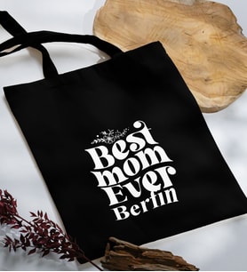 BK Gift Kişiye Özel İsimli Anneler Günü Tasarımlı Siyah Kumaş Bez Çanta, Baskılı Omuz Çantası, Alışveriş Çantası, Anneler Günü Hediyesi, Anneye Hediye-1