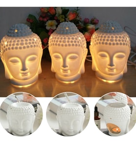 Dekoratif Buda Tasarımlı Buhurdanlık 14 cm Yağ Hediye (Beyaz)
