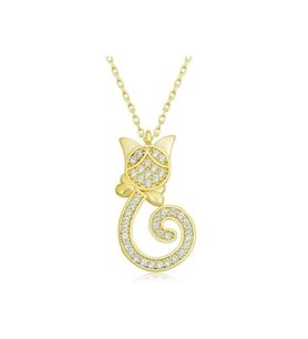 Gümüş Gold Kedi Kadın Kolye CSR2180892