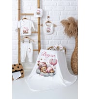 Pia Baby Premium %100 Pamuk İsim Baskılı Battaniyeli Zıbın Set Yenidoğan Kız Bebek Hediyelik 5026-04 (Ekru)