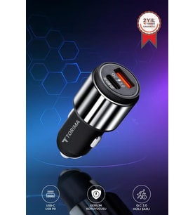 Torima Hızlı Şarj Adaptörü 45W Type-C Kablolu Araç Çakmaklık Şarj C16 Gümüş