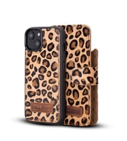 Bouletta Apple iPhone 14 Uyumlu Deri Cüzdanlı Kılıf MWWN LEO1 Leopar