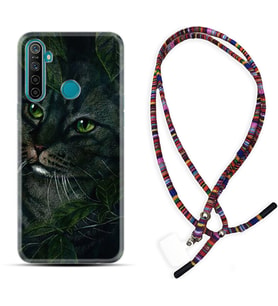 Realme 5i 5 Pro 6i 7 Pro 8 Kılıf Boyun Asklı Rasta Silikon Flowers Cat 1345