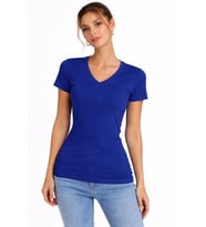 T-Shirt V Yaka Slim Fit Likralı Tişört Günlük Basic Body - İndigo