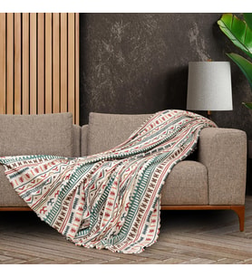 SoftMicro Etnik Desenli Boho 130x180 cm Koltuk Örtüsü Şalı, Kanepe Örtüsü, Tv Battaniyesi Turkuaz