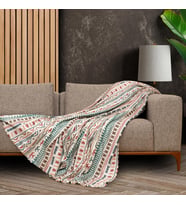 SoftMicro Etnik Desenli Boho 130x180 cm Koltuk Örtüsü Şalı, Kanepe Örtüsü, Tv Battaniyesi Turkuaz