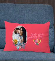 BK Gift Kişiye Özel Fotoğraflı Anneler Günü Tasarımlı Premium Kumaş Kırmızı Dikdörtgen Kırlent Yastık, Anneler Günü Hediyesi, Ev Dekorasyonu-1