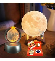 Kişiye Özel Fotoğraflı İstiridye İnci Kolye Seti - 3D Ay Lambası ve Işıklı Cam Küre Hediye Seti