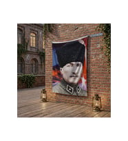 Üniformalı Kalpaklı Gazi Mustafa Kemal Atatürk poster Bayrak Raşel Kumaş 100x150 cm ATA24