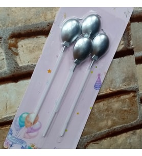 VIP KALİTE PARLAK METALİK GÜMÜŞ BALONLU PASTA MUMU 4 ADET GÜMÜŞ DOĞUM GÜNÜ MUMU BIRTHDAY CANDLE