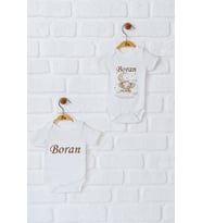 Pia Baby Premium %100 Pamuk İsme Özel Organik Baskılı İkili Set Çıtçıtlı Bebek Body Zıbın Modelleri 5030-17 (Ekru)