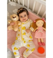 6-24 AY  BEBEKLER İÇİN  RENKLİ SEVİMLİ KARAKTERLİ %100 PAMUK PİJAMA TAKIMI (Hardal Sarı)