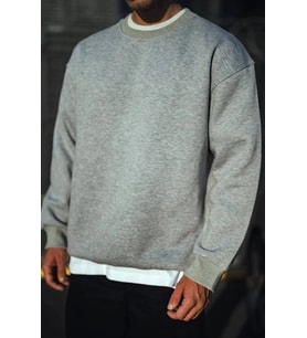 Kışlık Bisiklet Yaka Üç İplik Basic SweatShirt - Gri