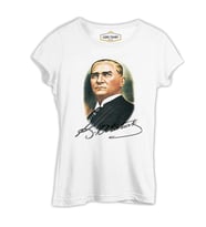 Atatürk Ve İmza Beyaz Kadın Tshirt