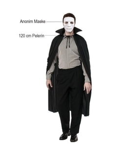 Dodes Siyah Renk Yakalı Pelerin ve Beyaz Anonim Maske
