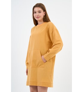 Kadın Kanguru Cepli Oversize Tunik (B24-00225) (Hardal)