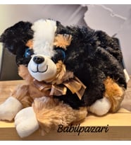 Sevimli Cam Göz Sesli Havlayan Peluş Siyah Köpek 25 Cm