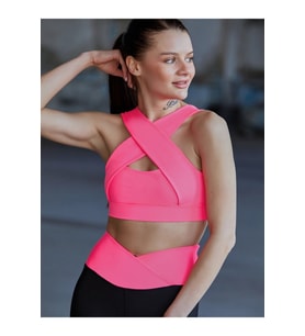 Neon Pembe Göğüs Dekolteli Spor Büstiyer ( Sporcu Sütyeni )