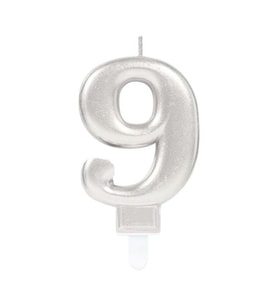 9 Rakamı Mum Gümüş Renk