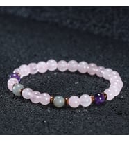 Sertifikalı Doğal Taş Pembe Kuvars Ametist Labradorit Kadın Erkek 6mm Doğal Taşlı Hediye Bileklik