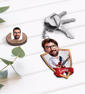 BK Gift Kişiye Özel İsimli Erkek Gitarist Karikatürlü Ahşap Anahtarlık-2