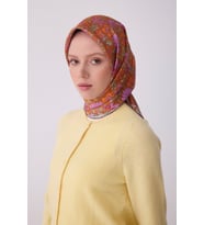 Etnik Desen Saf İpek Twill Eşarp  - 2026 İlkbahar-Yaz (T)   4314 (Tarçın)