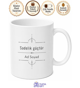 Siyah Beyaz Tasarım Kişiye Özel Minimal Baskılı Kupa Bardak Hediye