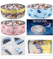 Baby Marine Katlanabilir Top Havuzu - Oyun Alanı - Oyun Halısı + 150 Adet 5 Renk Top Hediye (Mavi)