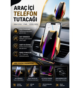 Akıllı Kablosuz Şarjlı Araç Telefon Tutucu Otomatik Kilit Sistemi