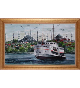 Çerçeveli Paspartulu Manzara Tablo ah1805 (Gold)