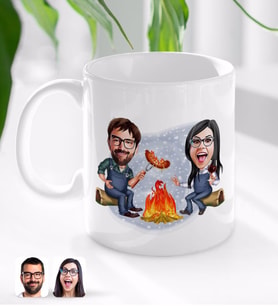 BK Gift Kişiye Özel Sevgililer Karikatürlü Beyaz Kupa Bardak-95