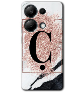 Poco M6 Pro Kılıf HD Desen Baskılı Kılıf - Pembe Mermer Desenli Ç Harfi