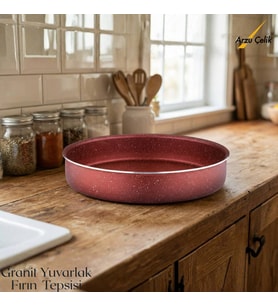 ARZU ÇELİK 28 Cm Granit Yuvarlak Fırın Tepsisi - Kırmızı