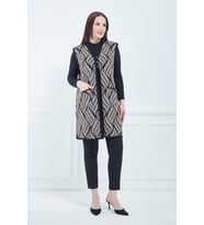 Kadın Vizon Desenli Cepli Uzun Kışlık Triko Anne Yelek (Dsenli Vizon)