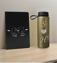 BK Gift Sevgiliye Özel İsimli Siyah Defter ve Gold Cam Matara Hediye Seti-3, Sevgiliye Hediye, Sevgililer Günü, Yeni İş Hediyesi