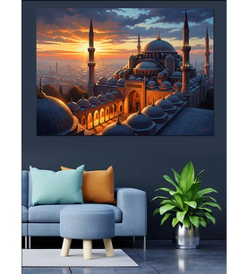 Gece Işıklarında İstanbul Camii Manzarası Dekoratif Kanvas - Mdf Ahşap Tablo