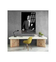 Siyah Beyaz Mustafa Kemal Atatürk Tablo Atatürk Cam Tablo Dikey Tablo Salon Ofis Tablosu