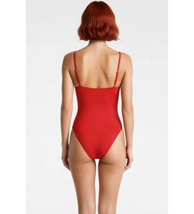 Kadın Mayo Askılı Göbek Cut Out Detaylı Balensiz Kaplı Düz Desen Örme Kumaş Raşel Dokuma Kolsuz
