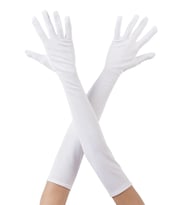 Beyaz Renk Dirseğe Kadar Uzun Kumaş Eldiven 40 cm (Çok Renkli)