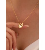 Gümüş Kuğu Swan Kalp Kolye - 925 Ayar Gümüş Kolye