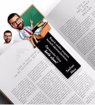BK Gift Kişiye Özel Erkek Öğretmen Karikatürlü Ahşap Kitap Ayracı-1