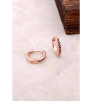 Rose Gümüş Mini Boy 12 mm Safir Taşlı Halka Küpe 4965 (Siyah)