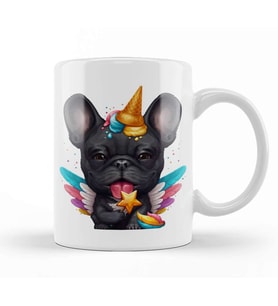 Black French Bulldog Ice Cream Unicorn Kupa Bardak Porselen