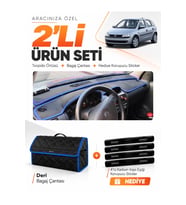 e-biz OPEL CORSA C (2001-2011) Uyumlu Torpido Örtüsü + Deri Bagaj Çantası Seti - Siyah-Mavi - OP007