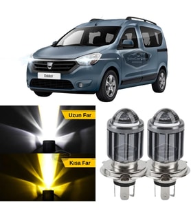 Dacia Dokker 2012-2022 Uyumlu Mercekli Far Ampulü Led Xenon Sarı-Beyaz Şimşek Etkili Uzun Kısa