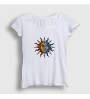Presmono Kadın Beyaz Mosaic Sun Moon Güneş Ay T-Shirt 408081tt (Beyaz)