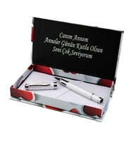 İsme Özel Anneler Gününe Özel İnci Beyazı Roller Kalem