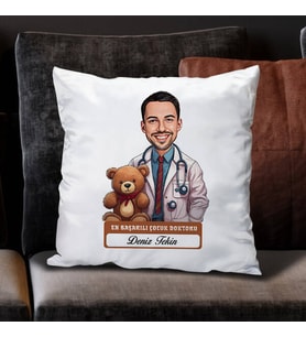 Kişiye Özel Hediye En Başarılı Erkek Çocuk Doktoru Karikatürlü Yastık